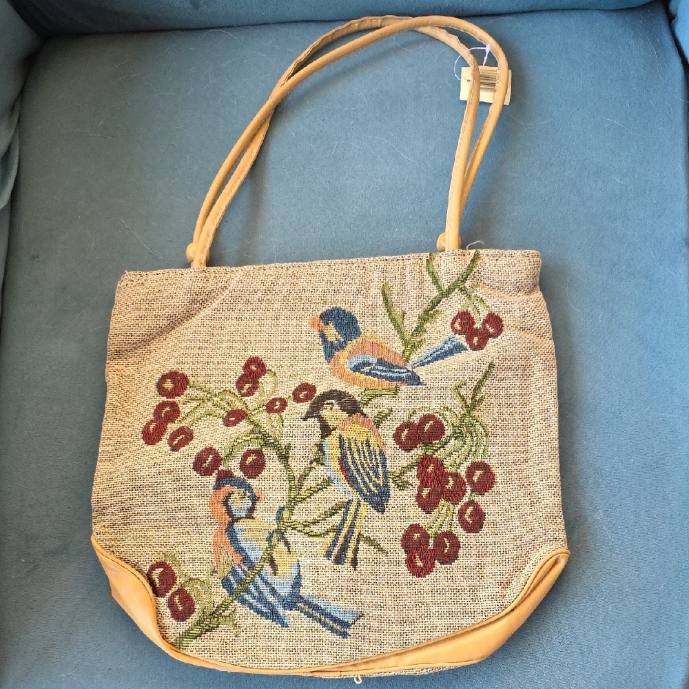 Source Unknown Embroidered Bird Shoulder Bag - Cream and Tan - Picture 2 of 6